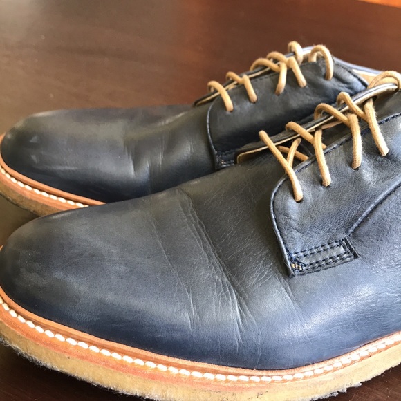 FRYE MENS 12D BLUE LEATHER PLAIN TOE OXFORDS - Picture 4 of 10